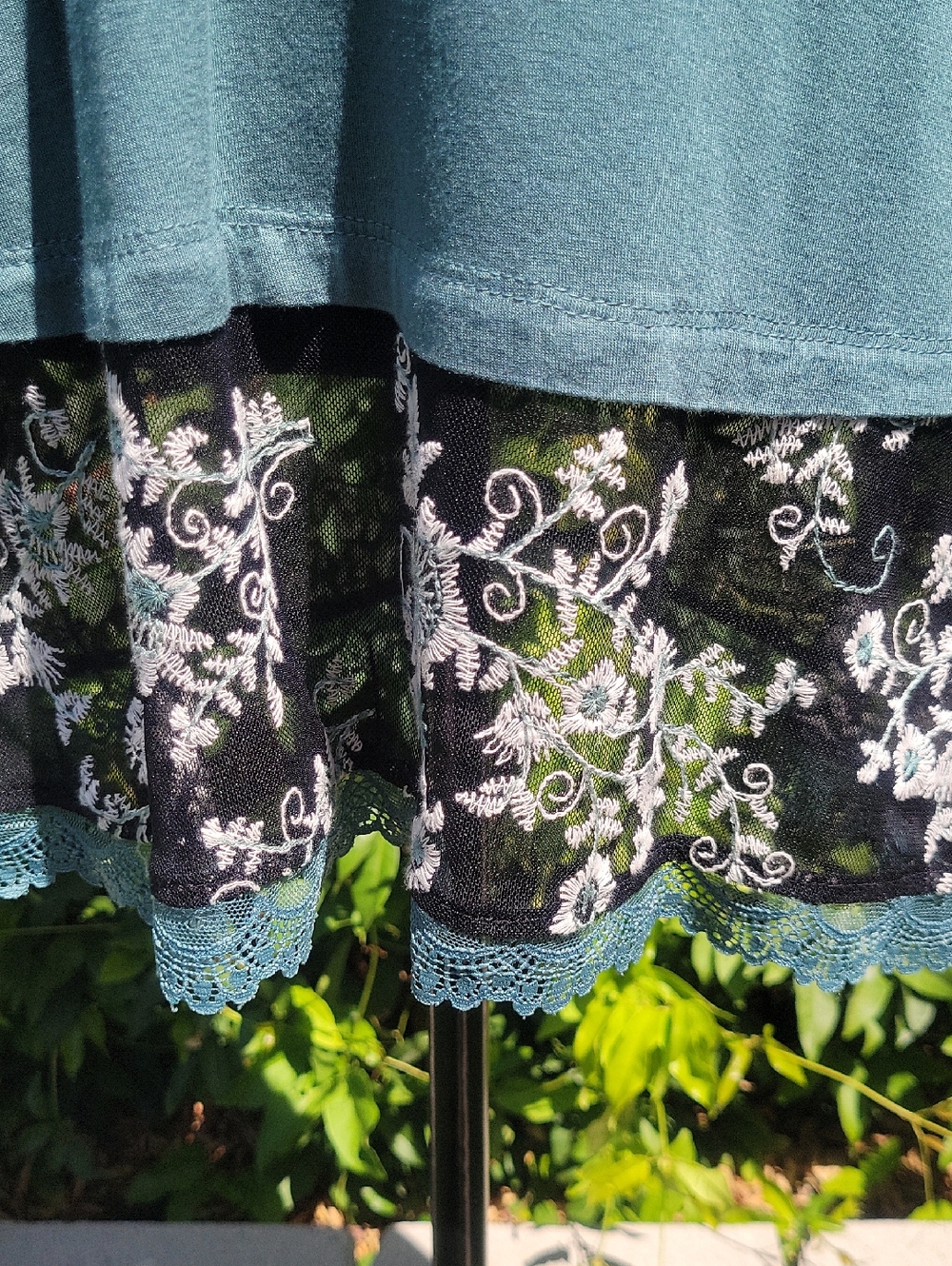 Teal Long-Sleeve Lace Embroidered Hem Women's Tunic Top M - Picture 6 of 12